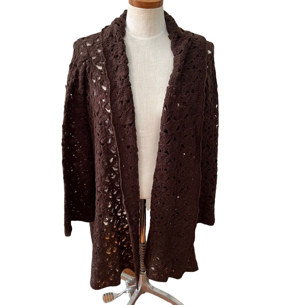 Alexia Admor Crochet Cardigan Sweater Chocolate Brown